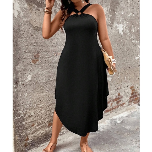 Maternity Black Stretchy Curved Hem Pockets Midi Dress - Picture 2 of 5